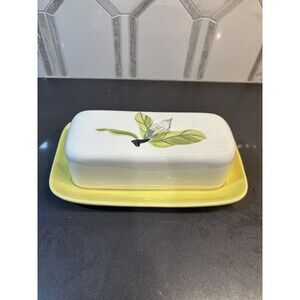 Red Wing Pottery Magnolia Covered Butter Dish Mid-Century Modern Hand Painted